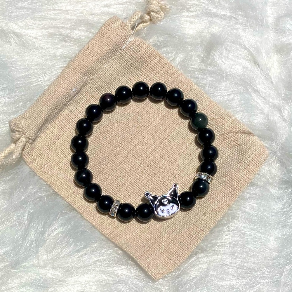 Handmade Kuromi Obsidian Bead Bracelet